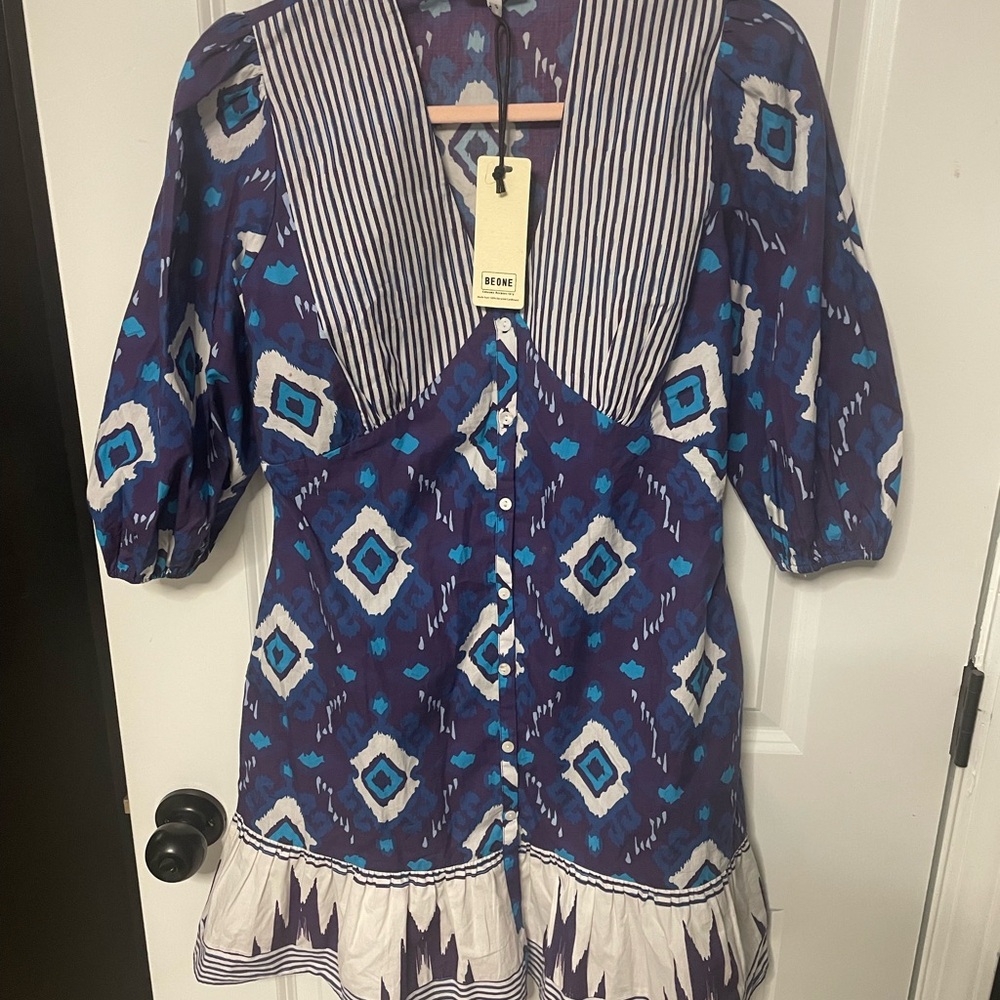 Garrie B Be One Blue and White  Dress NWT
